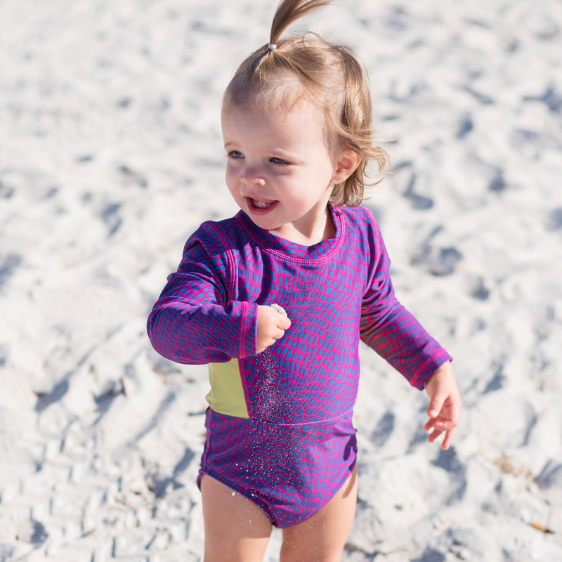 Girls Long Sleeve Surf Suit (One Piece Bodysuit) | "In Disguise"-SwimZip UPF 50+ Sun Protective Swimwear & UV Zipper Rash Guards-pos2