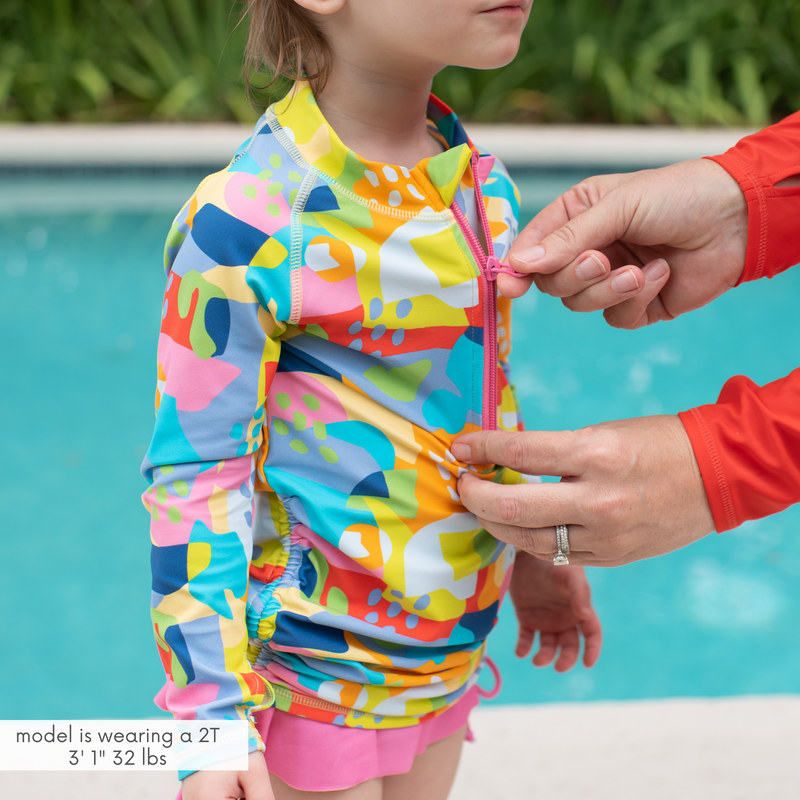 Girls Long Sleeve Swim Dress Cover Up | "Joyful"-SwimZip UPF 50+ Sun Protective Swimwear & UV Zipper Rash Guards-pos2