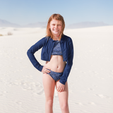 Girls Long Sleeve Crop Rash Guard | "Navy"-SwimZip UPF 50+ Sun Protective Swimwear & UV Zipper Rash Guards-pos3