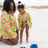 Kids UPF 50+ Long Sleeve Zipper Rash Guard Swim Shirt | "Hibiscus"-SwimZip UPF 50+ Sun Protective Swimwear & UV Zipper Rash Guards-pos2