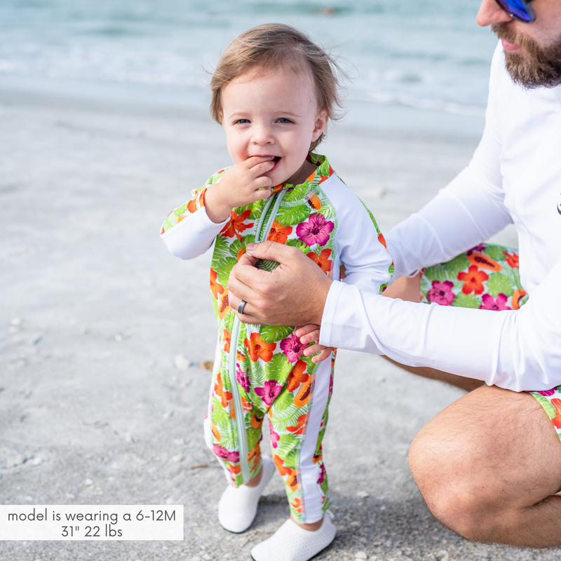 Sunsuit - Long Sleeve Romper Swimsuit | "Hibiscus"-SwimZip UPF 50+ Sun Protective Swimwear & UV Zipper Rash Guards-pos2