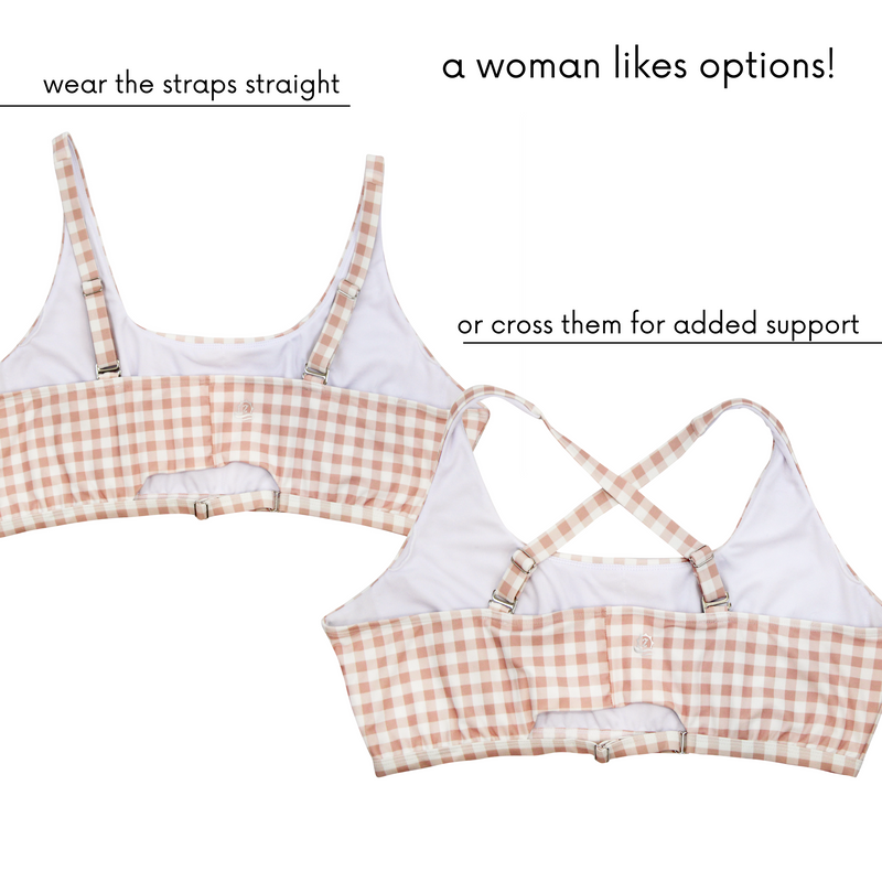 Women's Scoop Neck Bikini Top Plus Size | "Pink Gingham"-SwimZip UPF 50+ Sun Protective Swimwear & UV Zipper Rash Guards-pos4