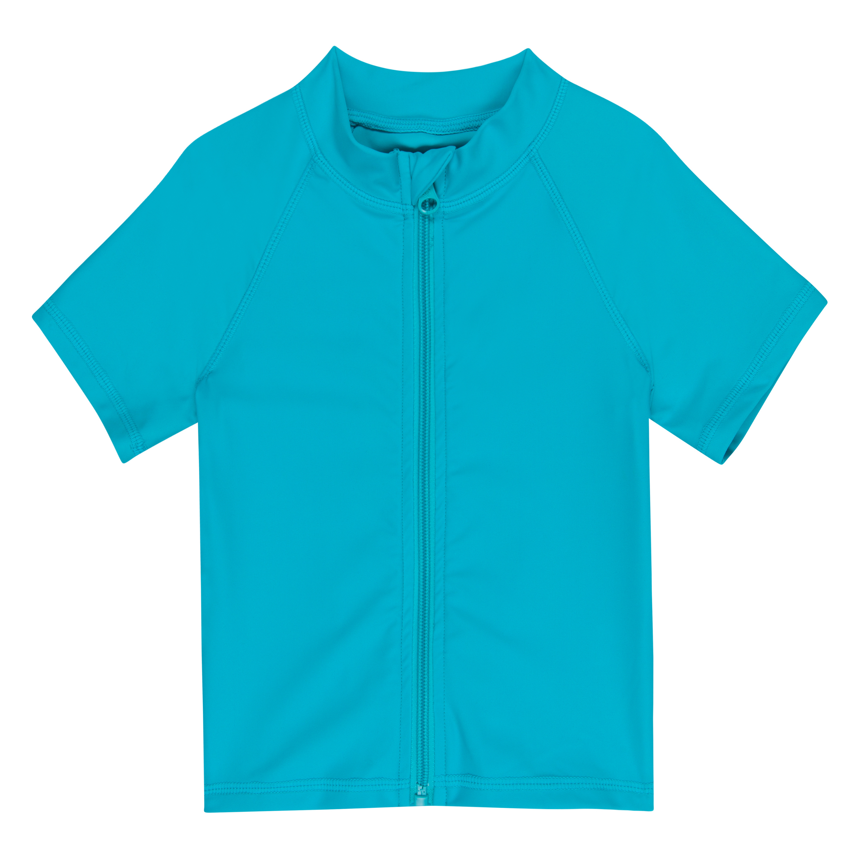Kids Short Sleeve Zipper Rash Guard Swim Shirt | “Scuba Blue”-6-12 Month-Scuba Blue-SwimZip UPF 50+ Sun Protective Swimwear & UV Zipper Rash Guards-pos1