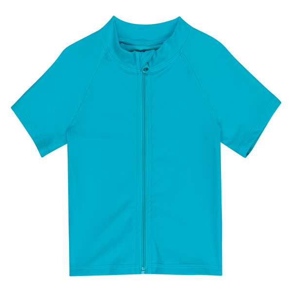 Kids Short Sleeve Zipper Rash Guard Swim Shirt | “Scuba Blue”