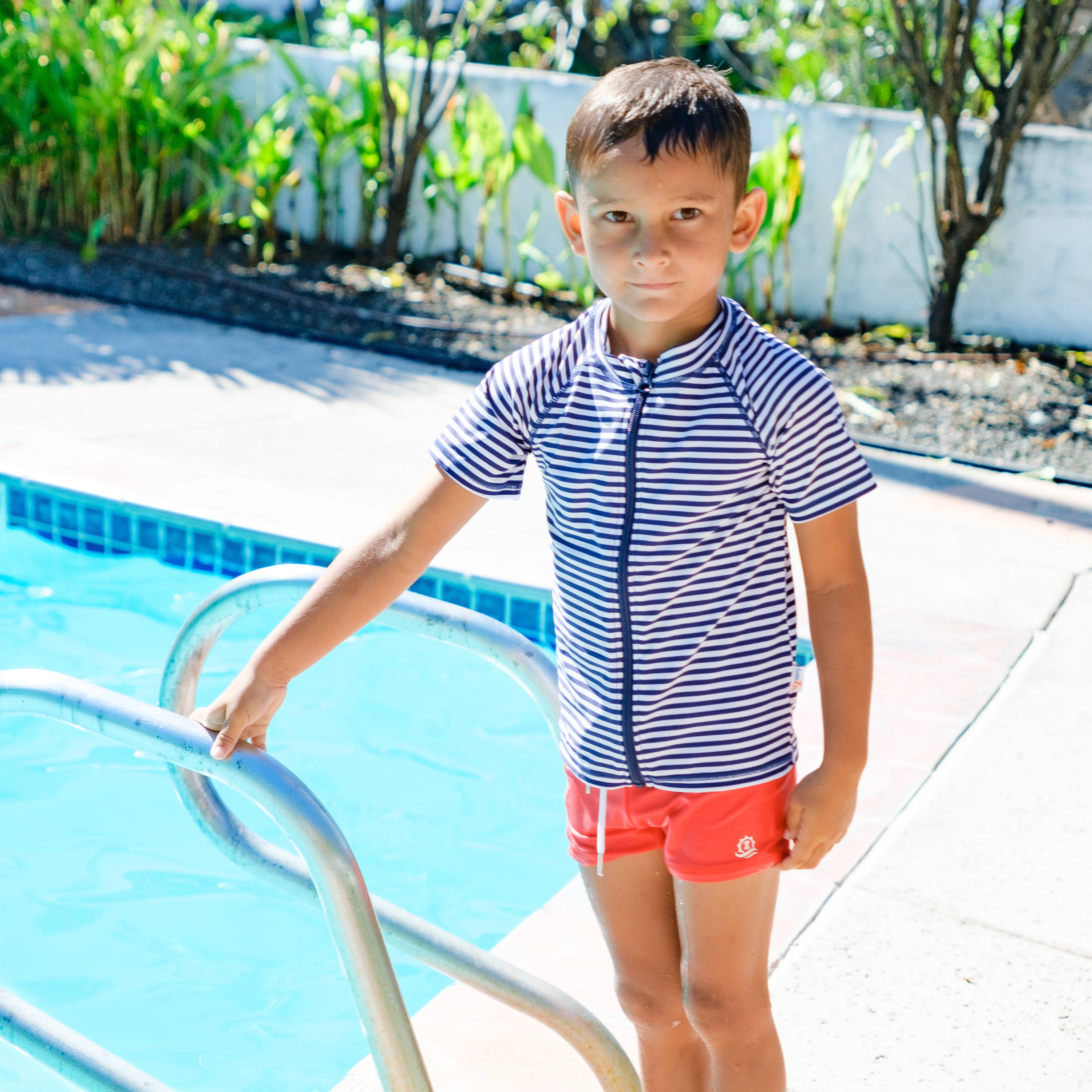 Kids Short Sleeve Zipper Rash Guard Swim Shirt | “Stunner”-SwimZip UPF 50+ Sun Protective Swimwear & UV Zipper Rash Guards-pos2