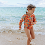Girls Long Sleeve Surf Suit (One Piece Bodysuit) | "Swirl"-SwimZip UPF 50+ Sun Protective Swimwear & UV Zipper Rash Guards-pos2