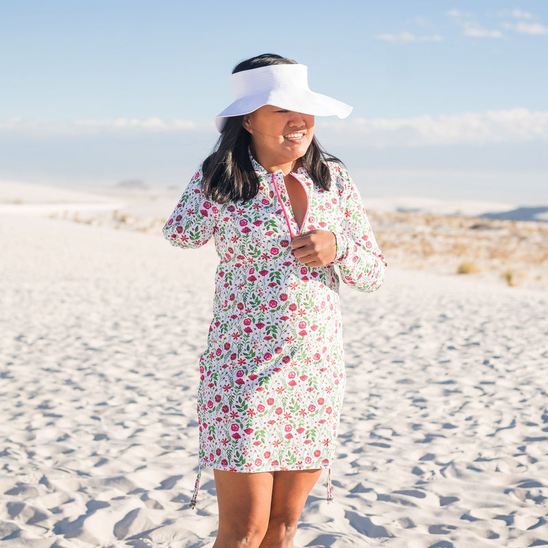 Women's Half Zip Swim Dress Cover Up | "Floral Garden"-SwimZip UPF 50+ Sun Protective Swimwear & UV Zipper Rash Guards-pos2