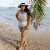 Women's High Waist Bikini Bottoms Ruched | "Mediterranean Lemons"-SwimZip UPF 50+ Sun Protective Swimwear & UV Zipper Rash Guards-pos2