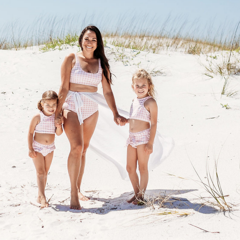 Women's Scoop Neck Bikini Top | "Pink Gingham"-SwimZip UPF 50+ Sun Protective Swimwear & UV Zipper Rash Guards-pos5