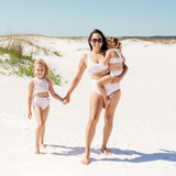 Girls Halter Top High-Waisted Set (2 Piece) | "Tied with a Bow" Pink Gingham-SwimZip UPF 50+ Sun Protective Swimwear & UV Zipper Rash Guards-pos3
