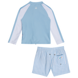 Boys Long Sleeve Zipper Rash Guard and Swim Trunk Set | "Blue Gingham"-SwimZip UPF 50+ Sun Protective Swimwear & UV Zipper Rash Guards-pos11