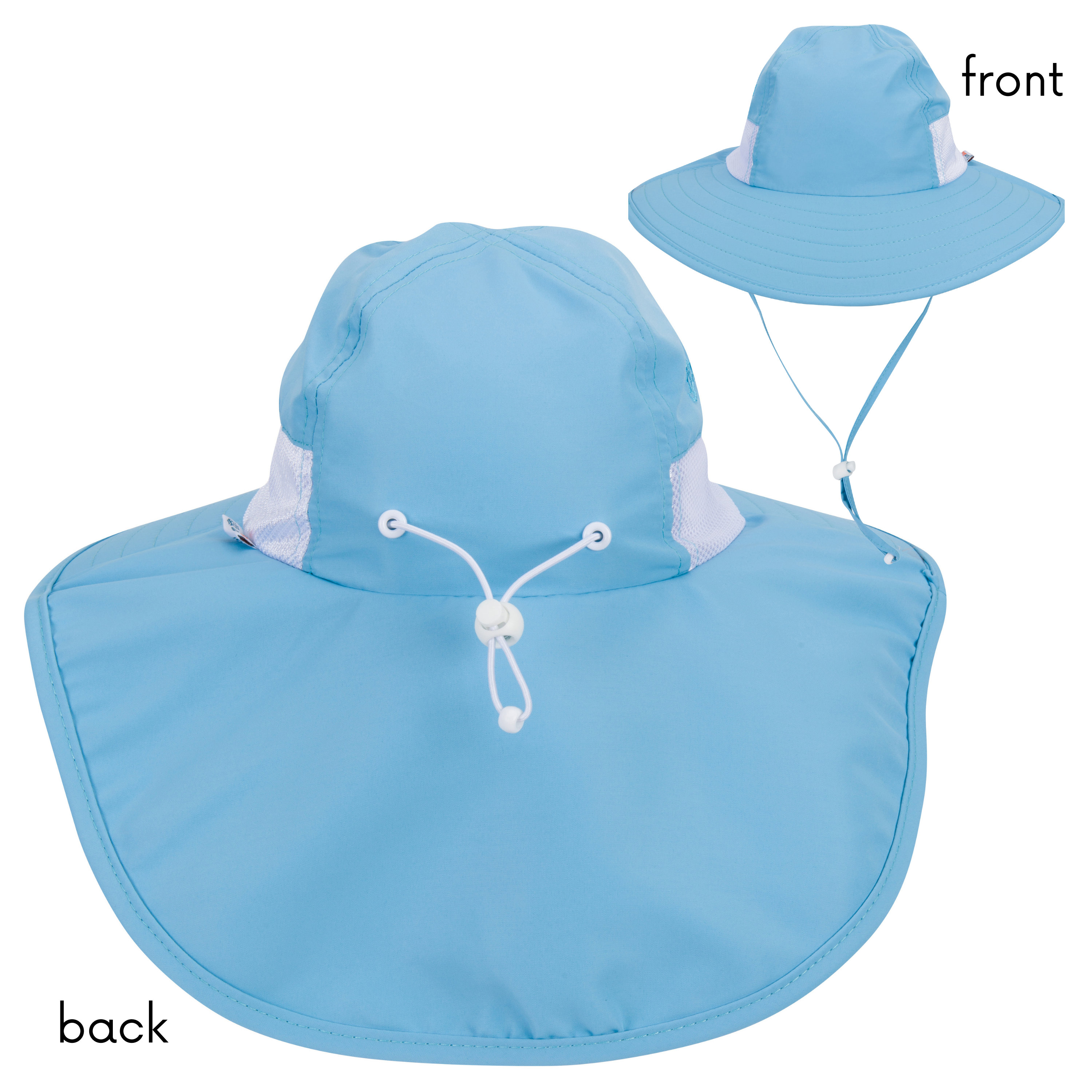 SwimZip Kids Wide Brim + Flap Neck Sun Protective Adventure Hat - Aqua Sky 0-6 Months / Aqua Sky