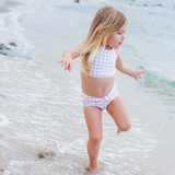 Girls Halter Top High-Waisted Set (2 Piece) | "Tied with a Bow" Pink Gingham-SwimZip UPF 50+ Sun Protective Swimwear & UV Zipper Rash Guards-pos5
