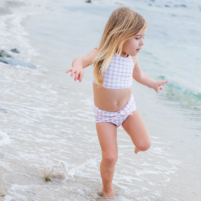 Sun & Sand Rash Guard Set - Pink/Blue Mini Gingham