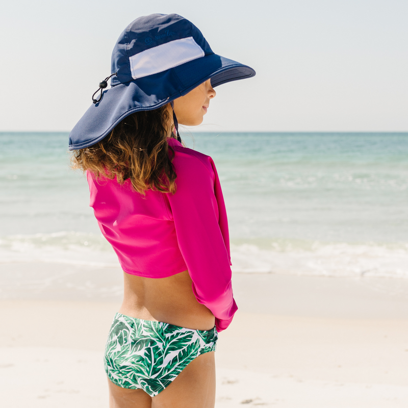 Kids Wide Brim + Flap Neck Sun Protective Adventure Hat - Navy-SwimZip UPF 50+ Sun Protective Swimwear & UV Zipper Rash Guards-pos5