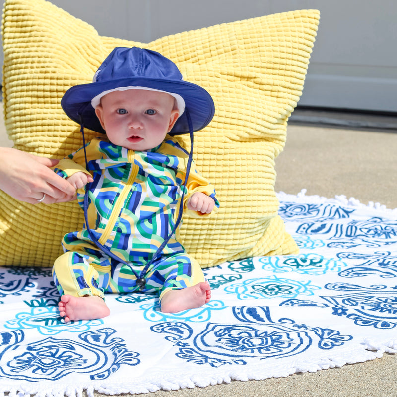 Round Beach Towel - "Ocean Blues"-1 Size-Ocean Blues-SwimZip UPF 50+ Sun Protective Swimwear & UV Zipper Rash Guards-pos8