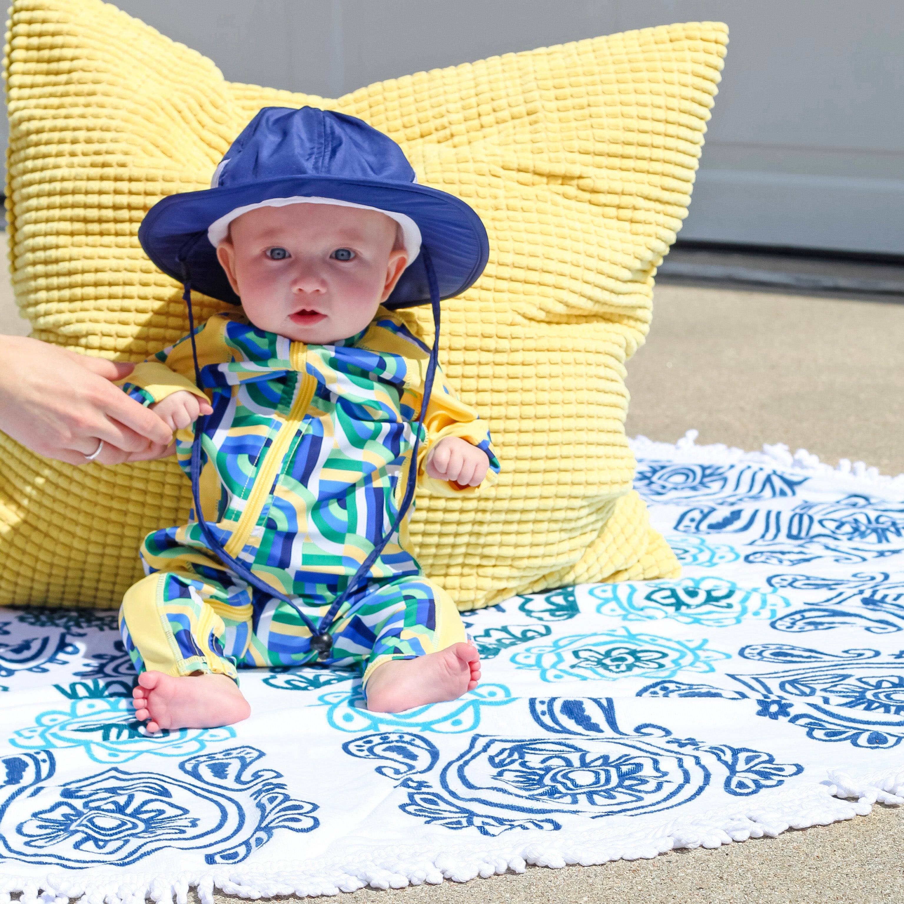 Kids Wide Brim Sun Hat "Fun Sun Day Play Hat" - Navy-SwimZip UPF 50+ Sun Protective Swimwear & UV Zipper Rash Guards-pos5