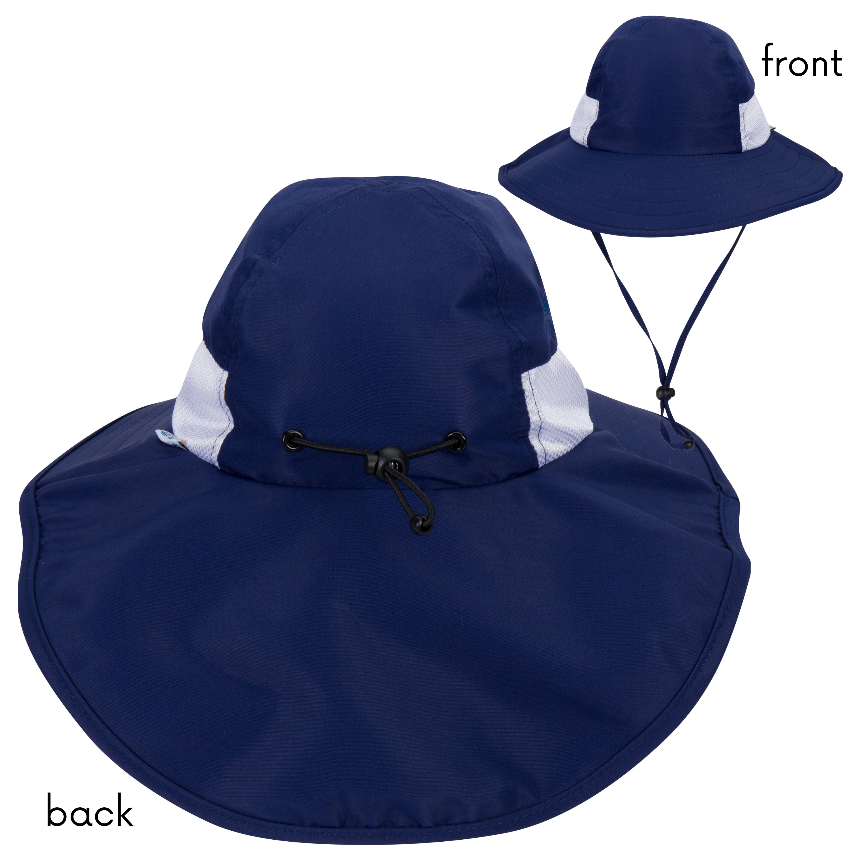 Kids Wide Brim + Flap Neck Sun Protective Adventure Hat - Navy-SwimZip UPF 50+ Sun Protective Swimwear & UV Zipper Rash Guards-pos8