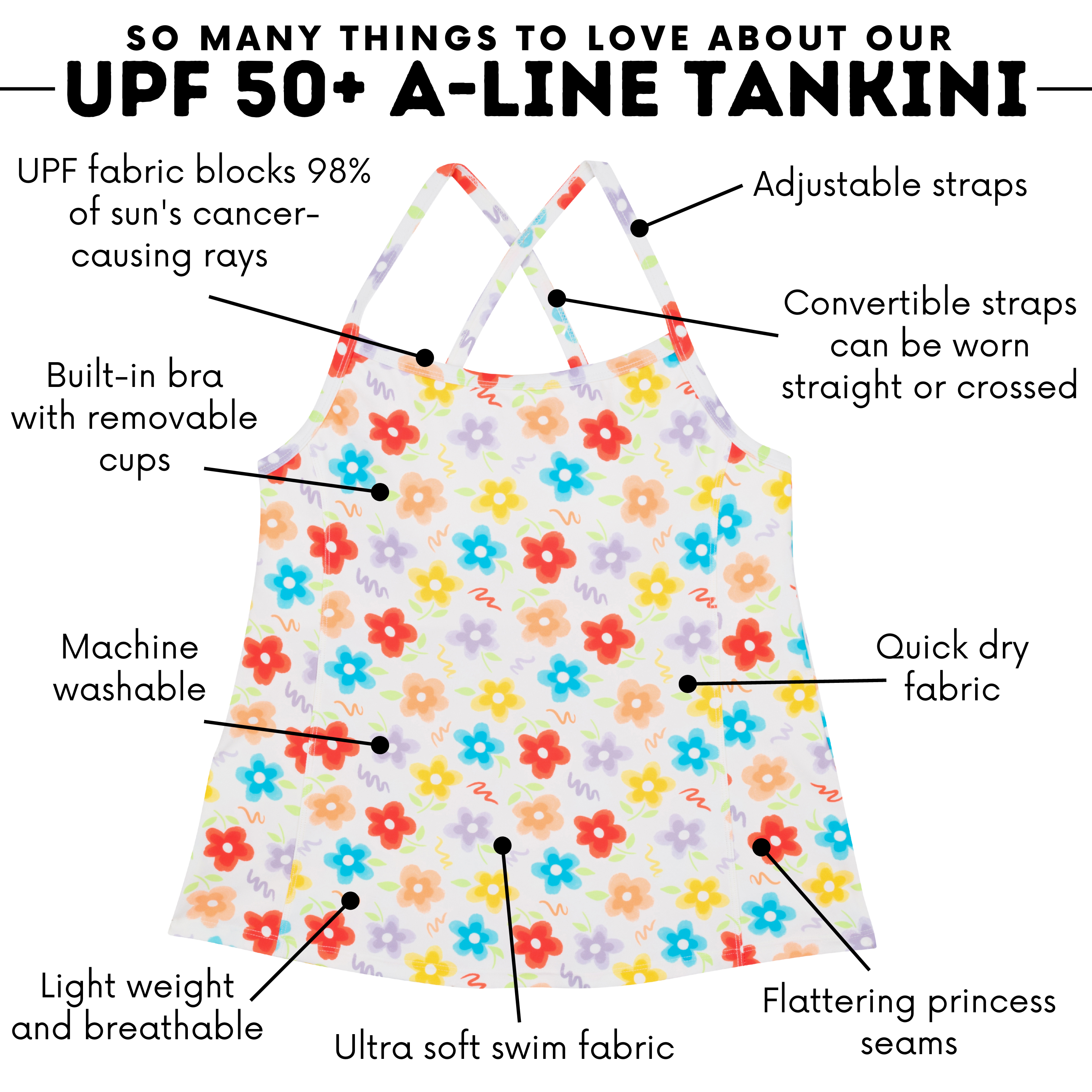 Women’s Strappy A-Line Tankini Top | “Blossom”-SwimZip UPF 50+ Sun Protective Swimwear & UV Zipper Rash Guards-pos4