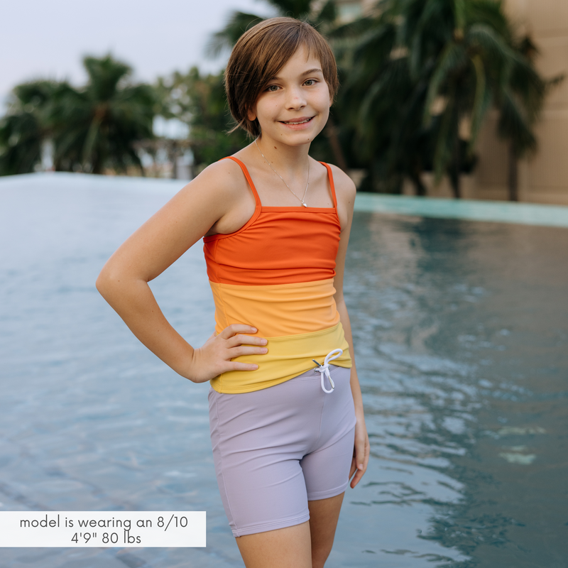 Girls Long Sleeve Rash Guard + Tankini Shorts Set (3 Piece) | "Color Pop"-SwimZip UPF 50+ Sun Protective Swimwear & UV Zipper Rash Guards-pos2