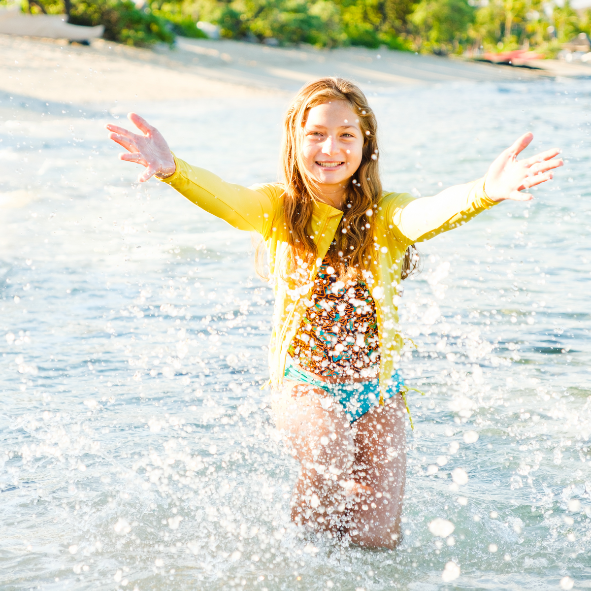 Girls Long Sleeve Rash Guard + Tankini Bikini Set (3 Piece) | 