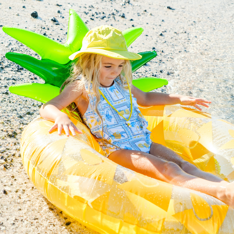 Girls Ruffle One-Piece Swimsuit | "Too Sweet" Mediterranean Lemons-SwimZip UPF 50+ Sun Protective Swimwear & UV Zipper Rash Guards-pos3