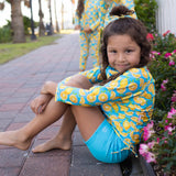 Girls Long Sleeve Rash Guard + Tankini Shorts Set (3 Piece) | "Lemons"-SwimZip UPF 50+ Sun Protective Swimwear & UV Zipper Rash Guards-pos2