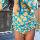Girls Long Sleeve Swim Dress Cover Up | "Lemons"-SwimZip UPF 50+ Sun Protective Swimwear & UV Zipper Rash Guards-pos5