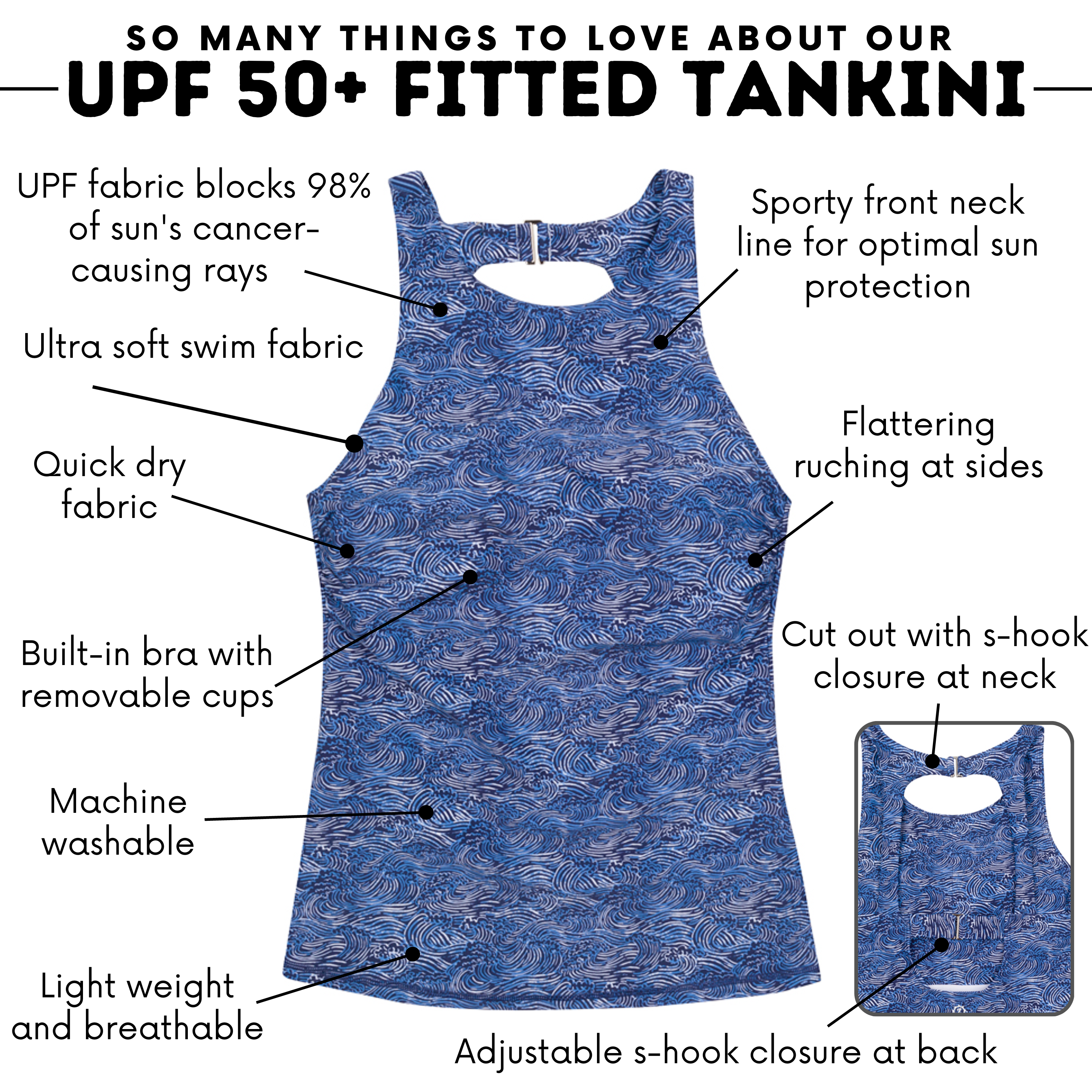 Women’s High Neck Fitted Tankini Top | “Ocean Breeze”-SwimZip UPF 50+ Sun Protective Swimwear & UV Zipper Rash Guards-pos4