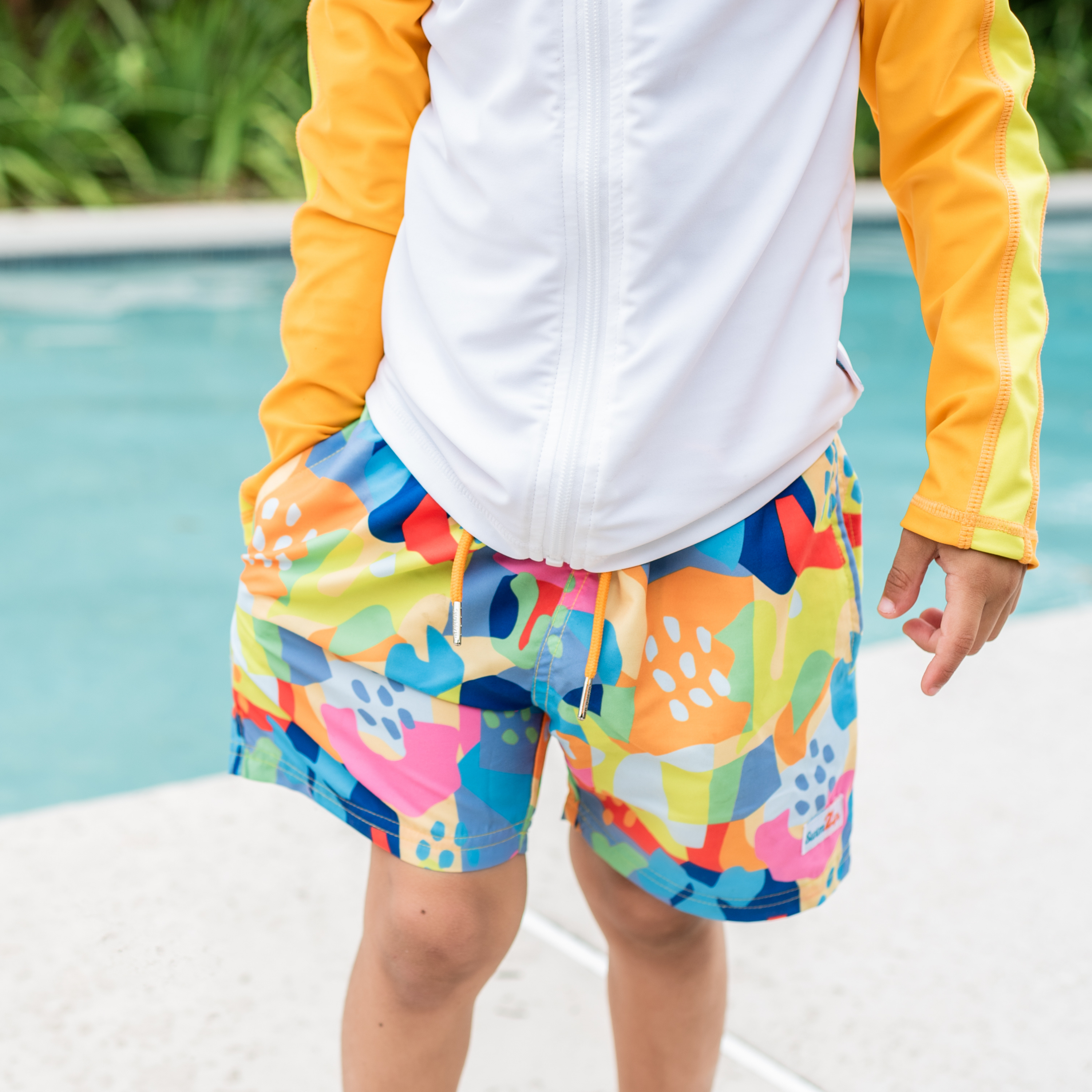 Boys Long Sleeve Zipper Rash Guard and Swim Trunk Set | "Joyful"-SwimZip UPF 50+ Sun Protective Swimwear & UV Zipper Rash Guards-pos3