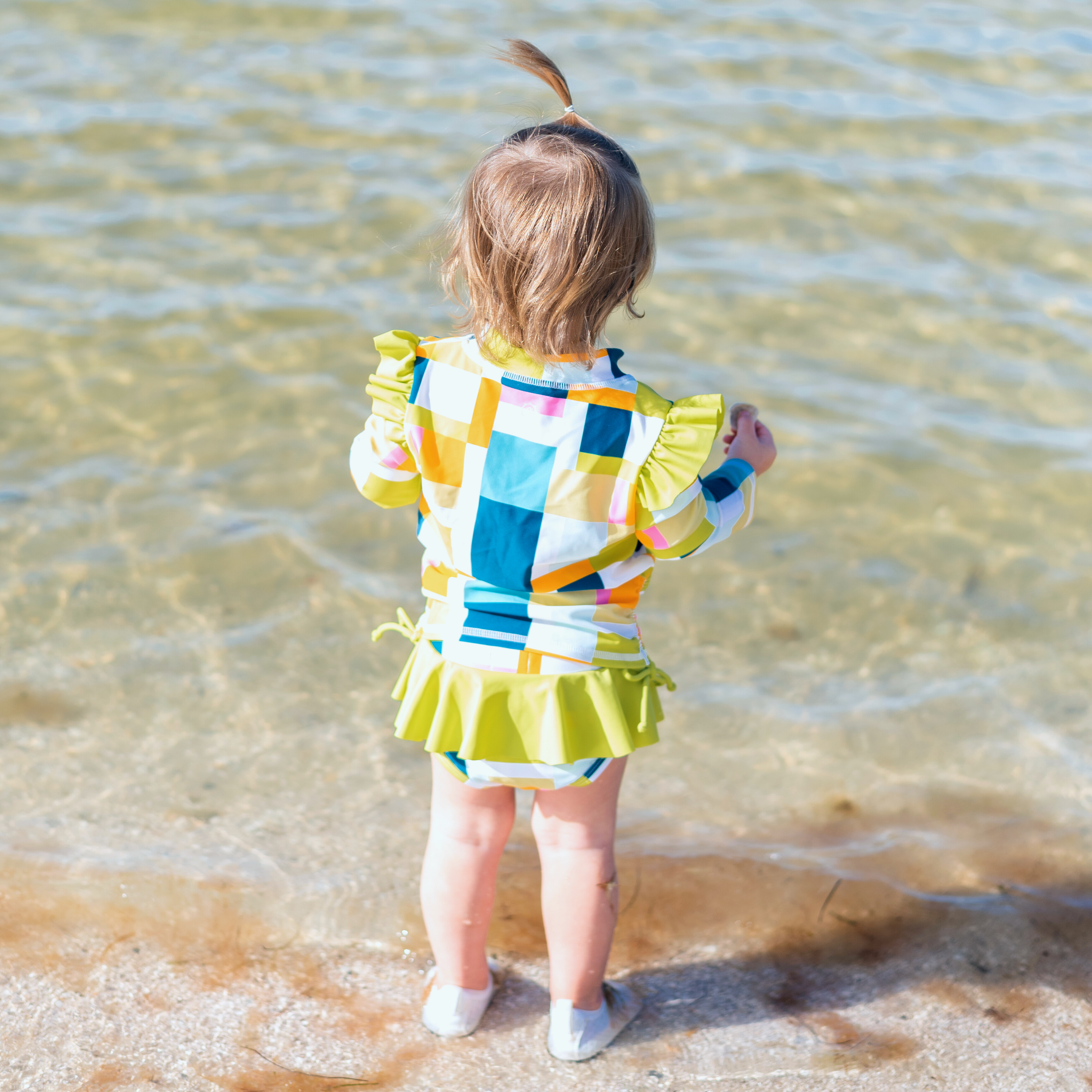 Girls Long Sleeve Rash Guard Ruffle Bottom Swimsuit Set (2 Piece) | "Check It Out"-SwimZip UPF 50+ Sun Protective Swimwear & UV Zipper Rash Guards-pos3