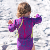 Girls Long Sleeve Surf Suit (One Piece Bodysuit) | "In Disguise"-SwimZip UPF 50+ Sun Protective Swimwear & UV Zipper Rash Guards-pos3