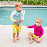 Kids UPF 50+ Long Sleeve Zipper Rash Guard Swim Shirt | "Fuchsia Festival "-SwimZip UPF 50+ Sun Protective Swimwear & UV Zipper Rash Guards-pos2