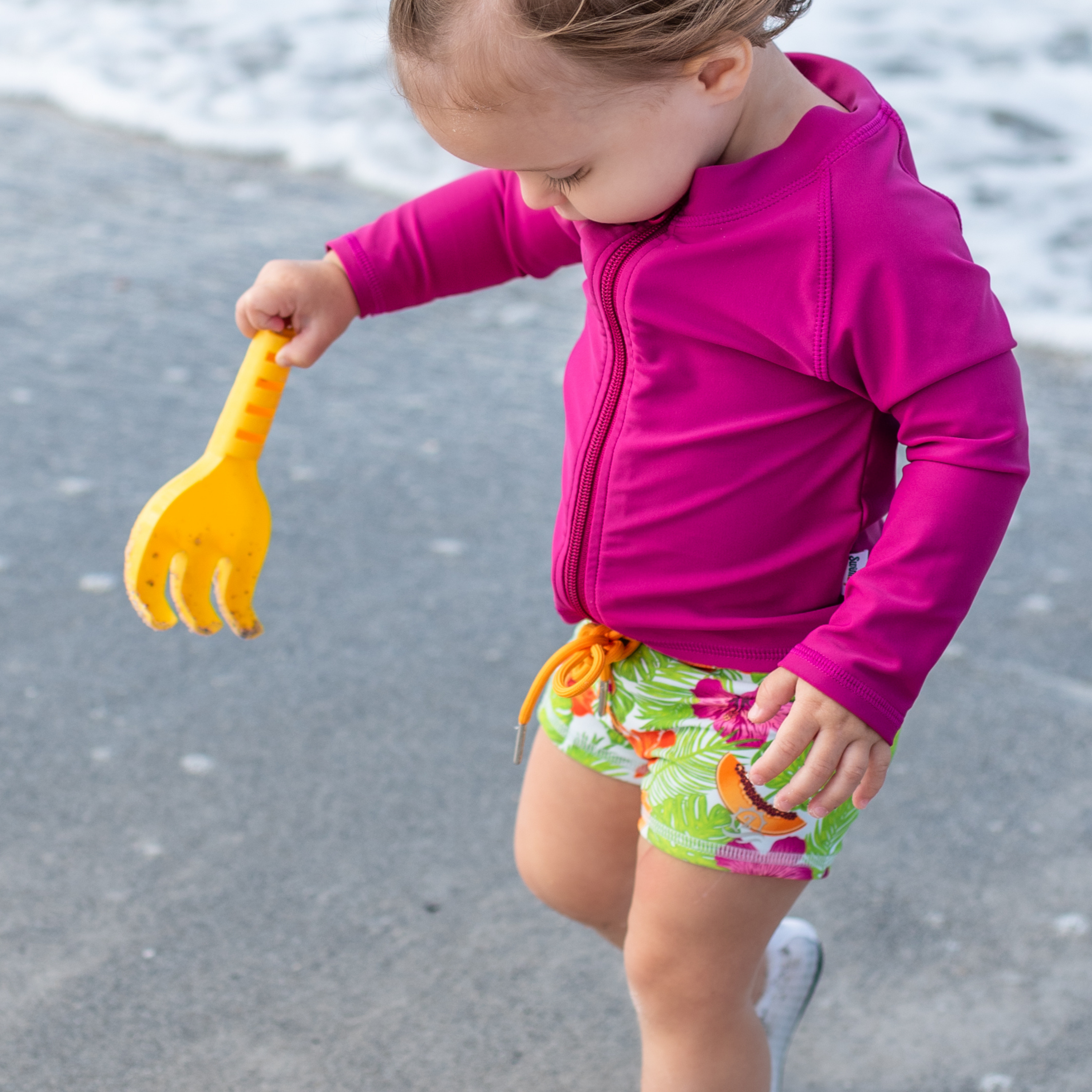 Kids Euro Swim Shorties | "Hibiscus"-SwimZip UPF 50+ Sun Protective Swimwear & UV Zipper Rash Guards-pos3