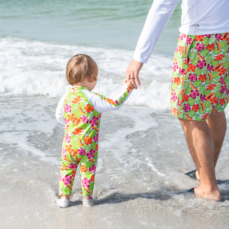 Sunsuit - Long Sleeve Romper Swimsuit | "Hibiscus"-SwimZip UPF 50+ Sun Protective Swimwear & UV Zipper Rash Guards-pos3