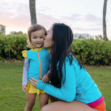Women's Long Sleeve Rash Guard with Pockets | "Scuba Blue"-SwimZip UPF 50+ Sun Protective Swimwear & UV Zipper Rash Guards-pos3