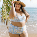 Women's High Waist Bikini Bottoms Ruched | "Mediterranean Lemons"-SwimZip UPF 50+ Sun Protective Swimwear & UV Zipper Rash Guards-pos3