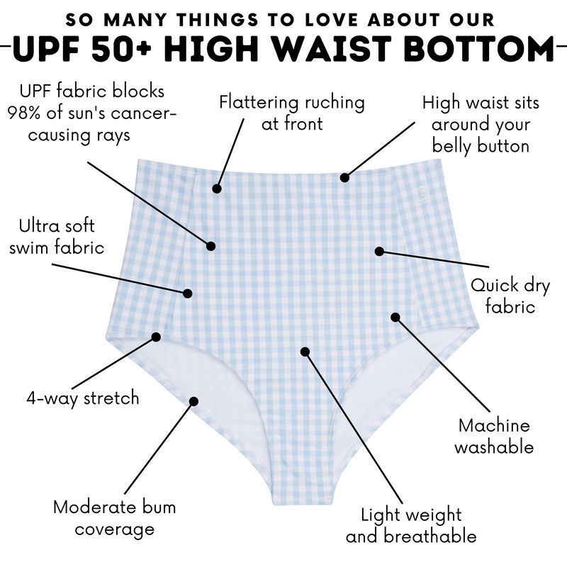 Women's High Waist Bikini Bottoms | "Blue Gingham"-SwimZip UPF 50+ Sun Protective Swimwear & UV Zipper Rash Guards-pos4