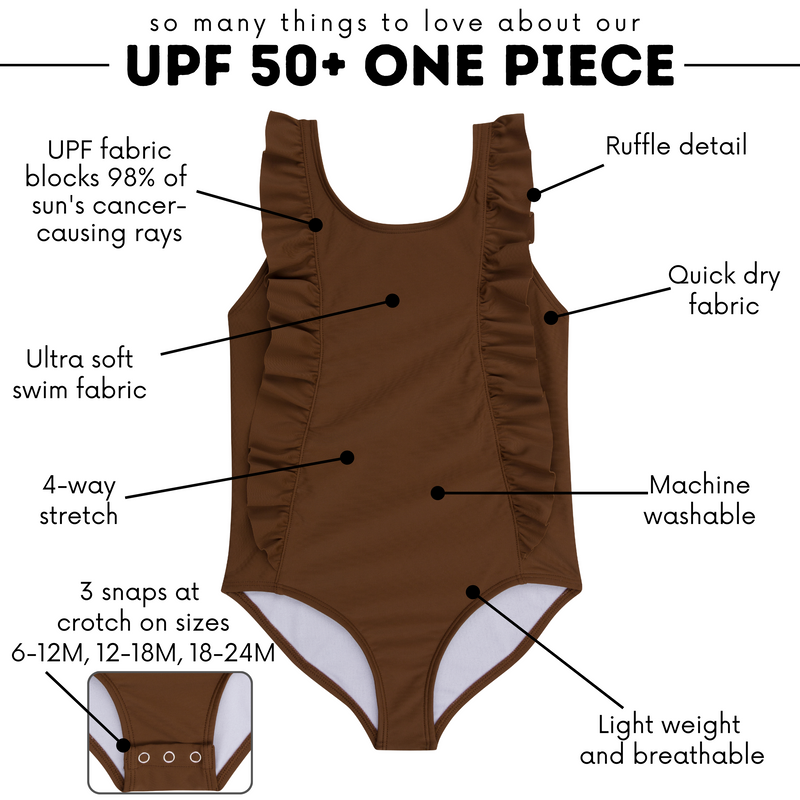 Girls Ruffle One-Piece Swimsuit | "Too Sweet" Cold Brew-SwimZip UPF 50+ Sun Protective Swimwear & UV Zipper Rash Guards-pos3
