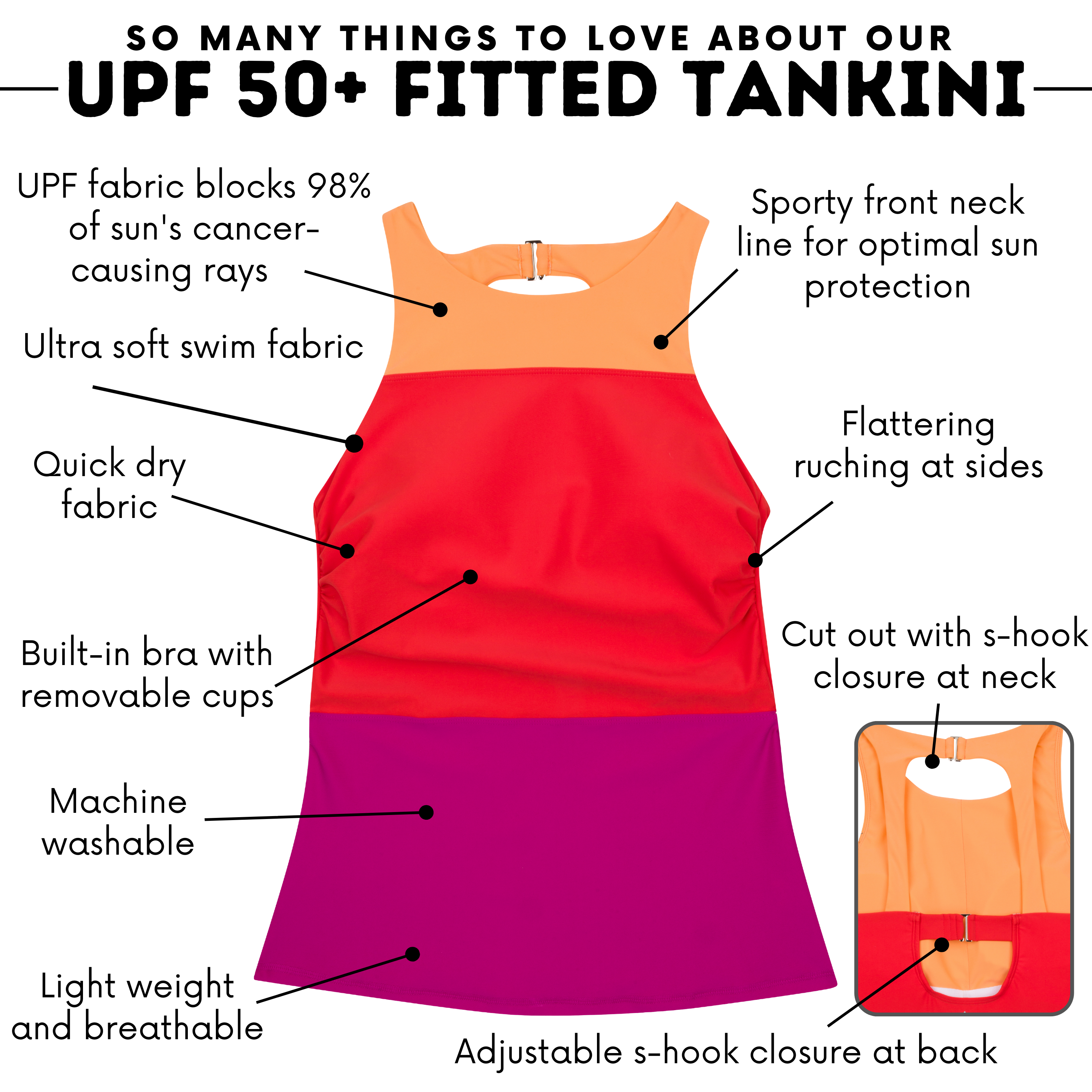 Women’s High Neck Fitted Tankini Top | “Color Pop”-SwimZip UPF 50+ Sun Protective Swimwear & UV Zipper Rash Guards-pos5