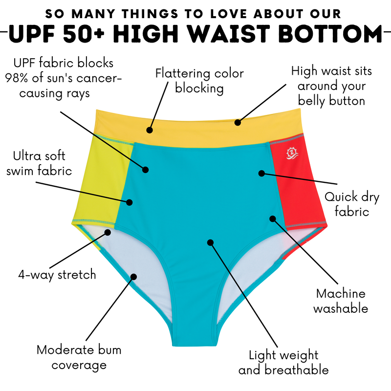 Women's High Waist Bikini Bottoms | "Color Pop"-SwimZip UPF 50+ Sun Protective Swimwear & UV Zipper Rash Guards-pos4