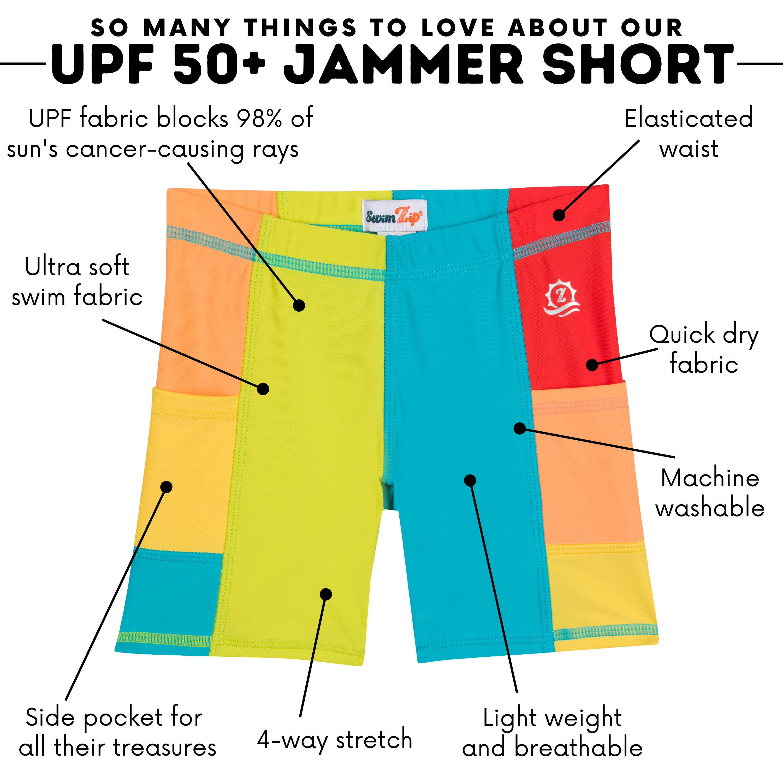 Kids Jammers Swim Shorts | "Color Pop"-SwimZip UPF 50+ Sun Protective Swimwear & UV Zipper Rash Guards-pos4