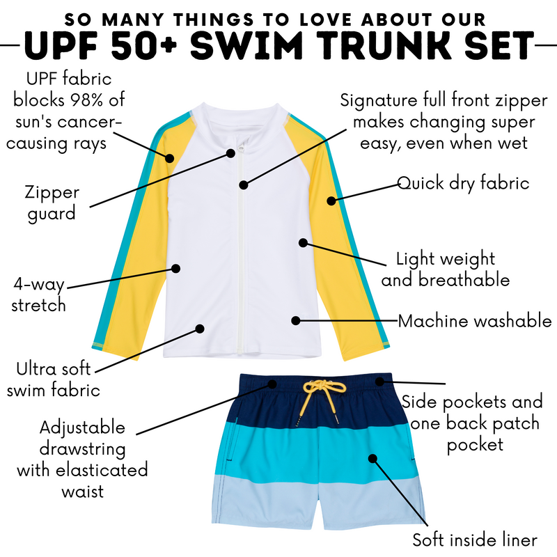 Boys Long Sleeve Zipper Rash Guard and Swim Trunk Set | "Color Pop"-SwimZip UPF 50+ Sun Protective Swimwear & UV Zipper Rash Guards-pos4