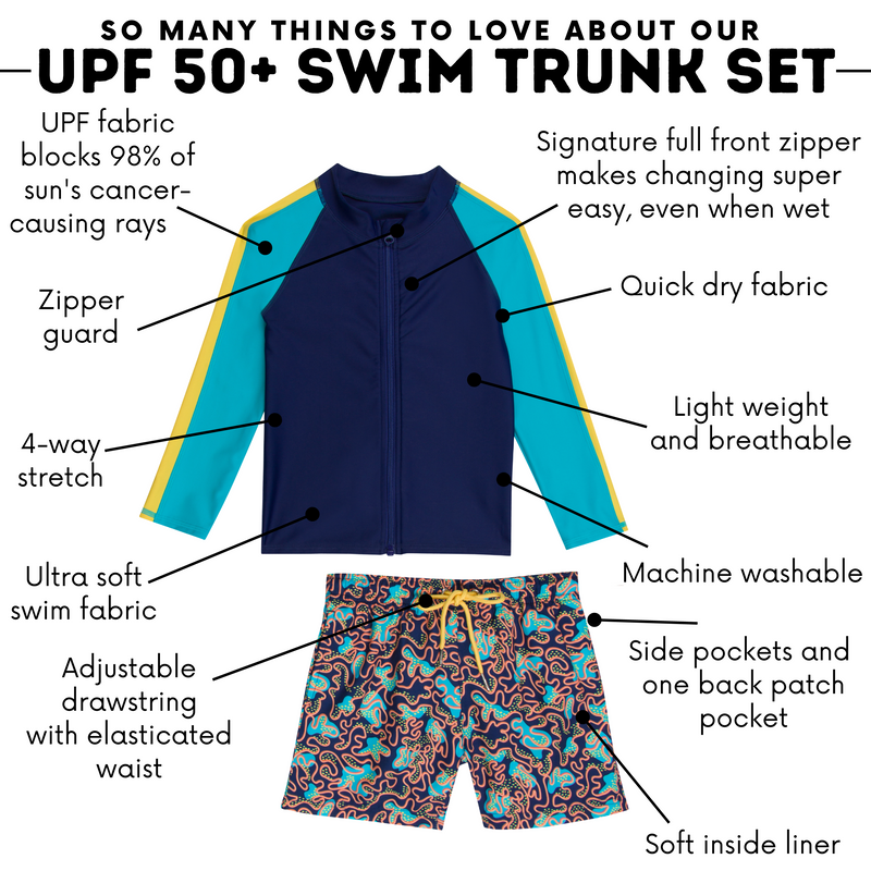 Boys Long Sleeve Zipper Rash Guard and Swim Trunk Set | "Deep Dive"-SwimZip UPF 50+ Sun Protective Swimwear & UV Zipper Rash Guards-pos4