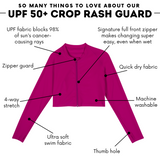 Women's Long Sleeve Crop Rash Guard | “Fuchsia Festival”-SwimZip UPF 50+ Sun Protective Swimwear & UV Zipper Rash Guards-pos4