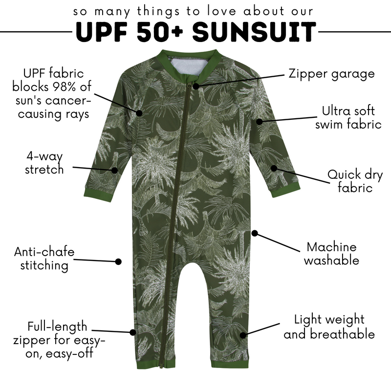 Sunsuit - Long Sleeve Romper Swimsuit | "Hawaiian Rainforest"-SwimZip UPF 50+ Sun Protective Swimwear & UV Zipper Rash Guards-pos3