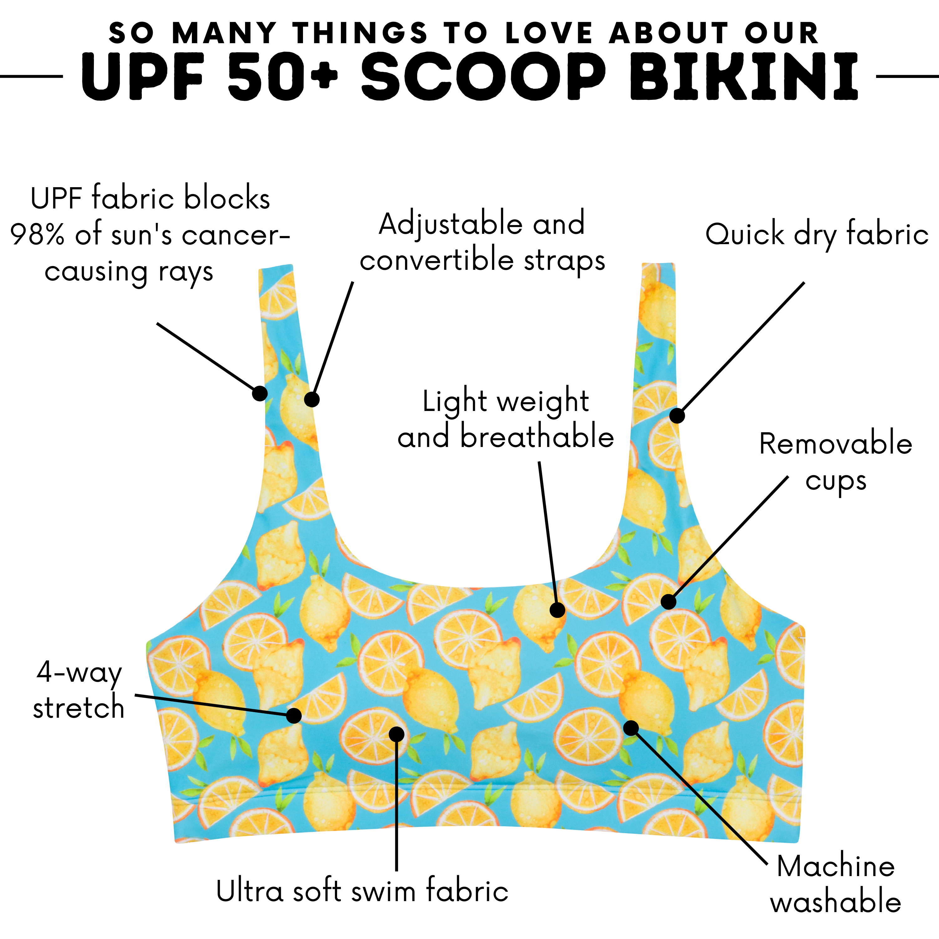 Women's Scoop Neck Bikini Top | "Lemons"-SwimZip UPF 50+ Sun Protective Swimwear & UV Zipper Rash Guards-pos4