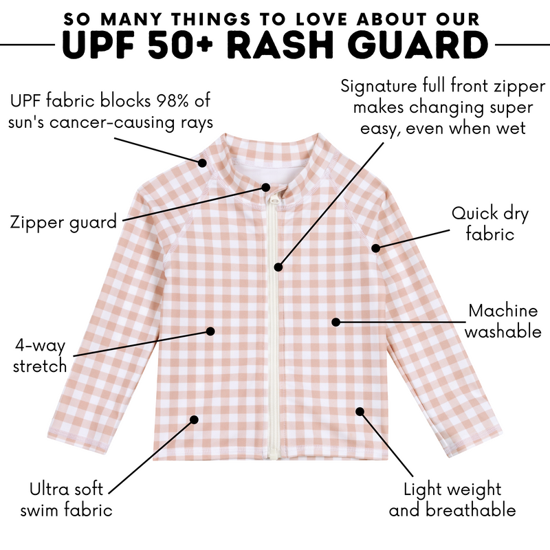 Kids UPF 50+ Long Sleeve Zipper Rash Guard Swim Shirt | "Pink Gingham"-SwimZip UPF 50+ Sun Protective Swimwear & UV Zipper Rash Guards-pos4