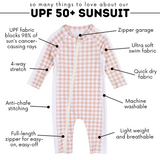 Sunsuit - Long Sleeve Romper Swimsuit | "Pink Gingham"-SwimZip UPF 50+ Sun Protective Swimwear & UV Zipper Rash Guards-pos4