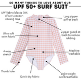 Girls Long Sleeve Surf Suit (One Piece Bodysuit) | "Pink Gingham"-SwimZip UPF 50+ Sun Protective Swimwear & UV Zipper Rash Guards-pos4